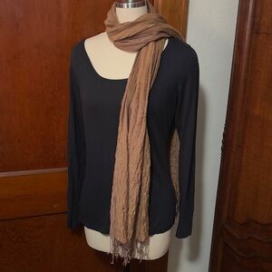 Elegant Brown Pleated Fringe Scarf